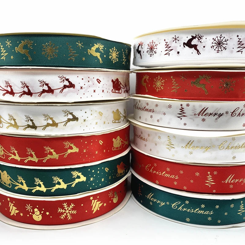 5yards 10mm 15mm 25mm Christmas Ribbon Printed Christmas Polyester Ribbon for Handmade Design Christmas Decoration Gift Packing