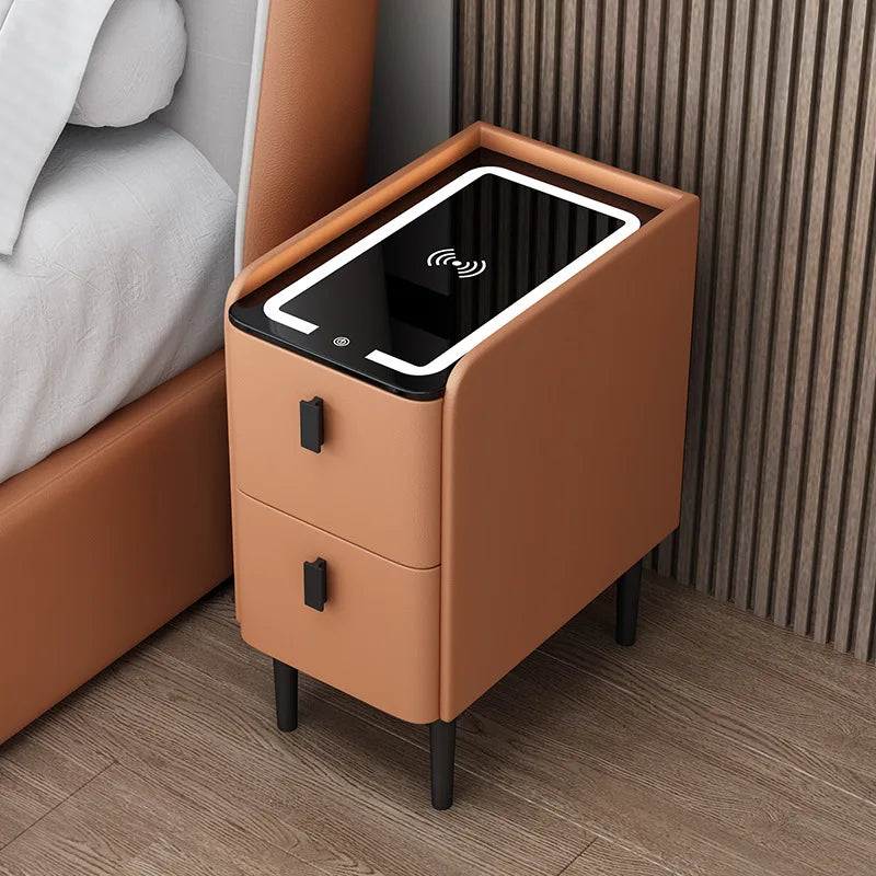 Solid Wood Bedside Table Nordic Style Smart Bedroom Nightstands With Wireless Charging USB Bluetooth Storage Cabinet