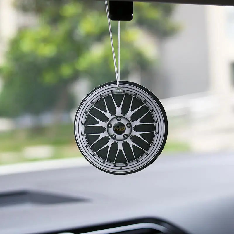 JDM Style Car Rear View Mirrow Pendent Air Freshener Solid Paper Piston Brake Wheel Rim Shock Absorber