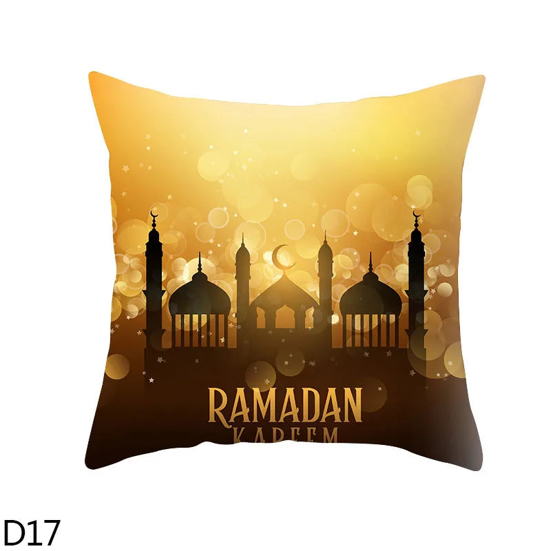 45cm Eid Mubarak Cushion Cover Golden Ramadan Pattern Home Decorative Pillowcase Islamic Muslim Party Favors Eid Party Supplies