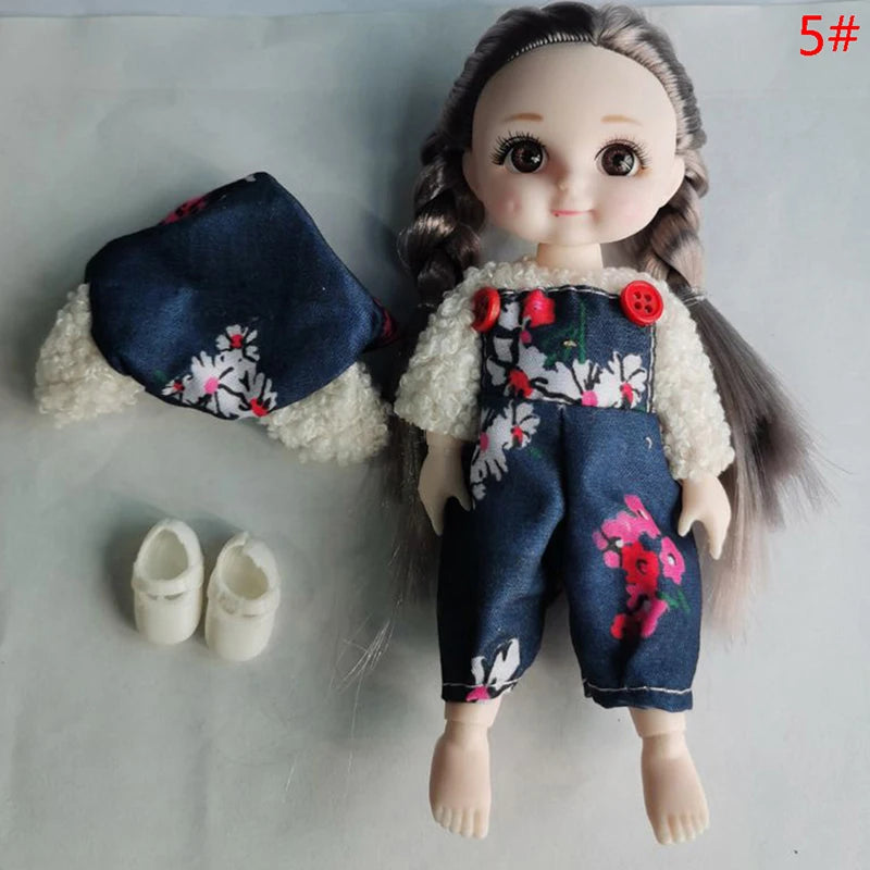 17cm Smiling Doll Princess Set Mini Bjd Toys Princess Dress Suit Cute Smile Bjd Doll 1/12 Movable Joints Doll Girl DIY Dress Up