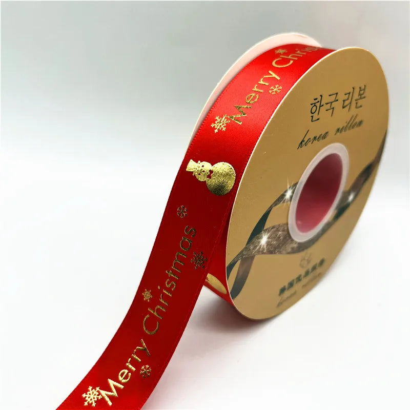 5yards 25mm Christmas Ribbon Printing Polyester Ribbon for Handmade Bow Party Christmas Decorations DIY Christmas Gift Wrapping