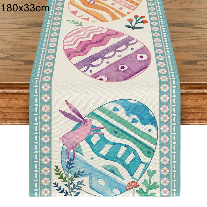 Linen Easter Table Runner Cute Bunny Dining Table Cloth 2024 Spring Holiday Happy Easter Decoration for Home Party Supplies Gift