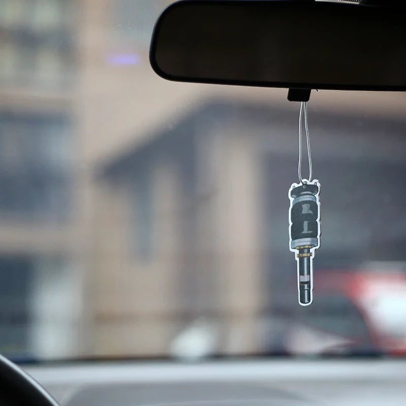 JDM Style Car Rear View Mirrow Pendent Air Freshener Solid Paper Piston Brake Wheel Rim Shock Absorber