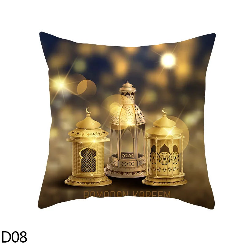 45cm Eid Mubarak Cushion Cover Golden Ramadan Pattern Home Decorative Pillowcase Islamic Muslim Party Favors Eid Party Supplies
