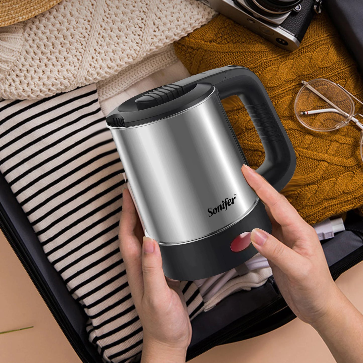 0.5L Mini Electric Kettle Tea Coffee Stainless Steel 600W Portable Travel Water Boiler Pot for Hotel Family Trip Sonifer