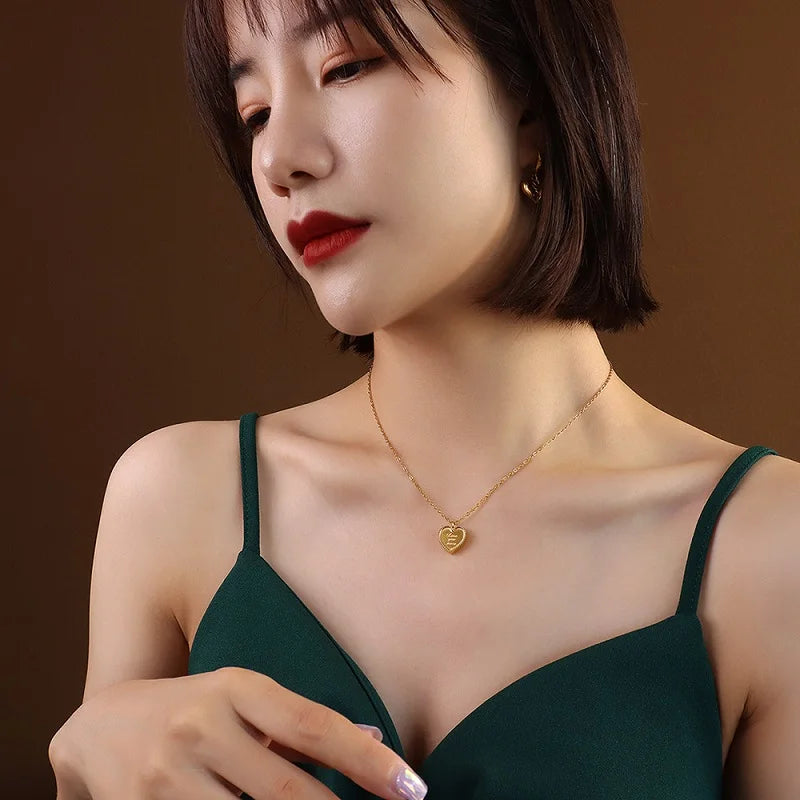 PVD 18 Gold Plated Heart Pendant Love You More Choker Necklace Stainless Steel Jewelry Valentine's Day Gift Necklace for Women