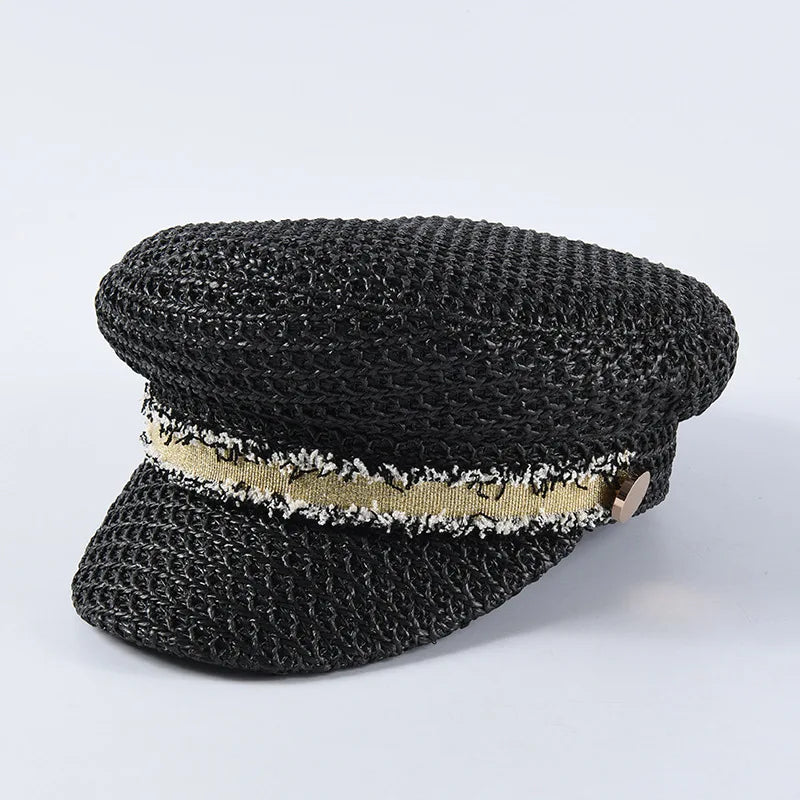 BUTTERMERE Straw Newsboy Cap Women Baker Boy Hat Female Khaki British Style Retro Designer Brand Spring Summer Octagonal Cap