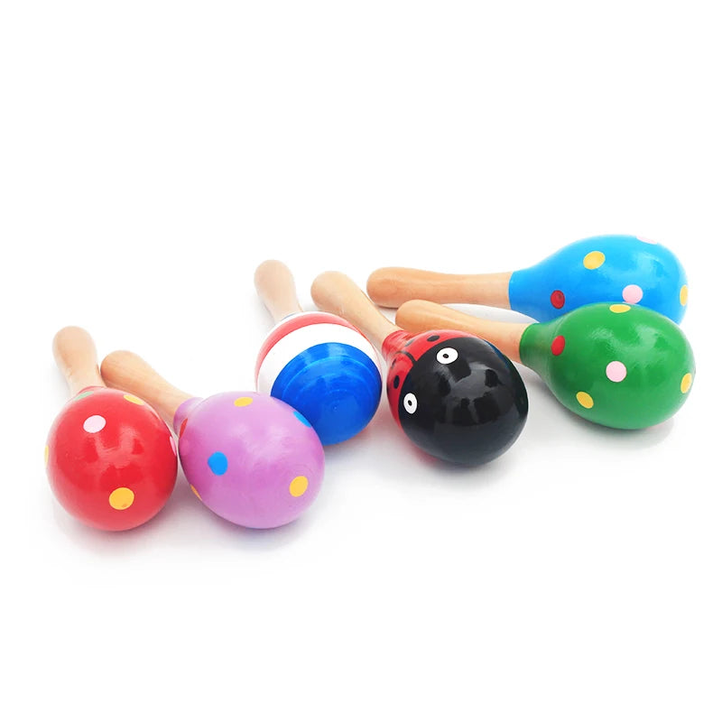 1Pc 12x4cm Infant & Toddlers Wood Sand Hammer Wooden Maraca Rattles Sand Hammer Kids Musical Party Favor Child Baby Shaker Toy
