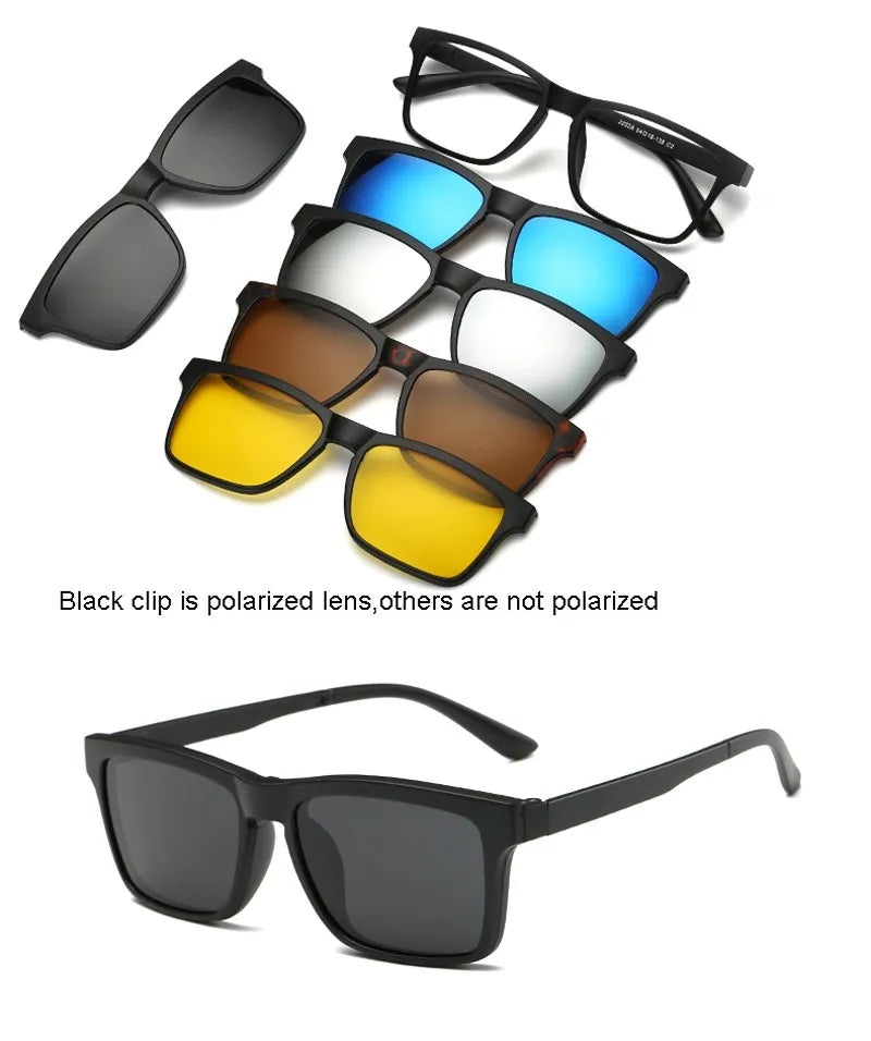 HJYFINO 5 Lenes Magnet Sunglasses Clip Mirrored Clip on Sunglasses Clip on Glasses Men Polarized Clip Custom Prescription Myopia
