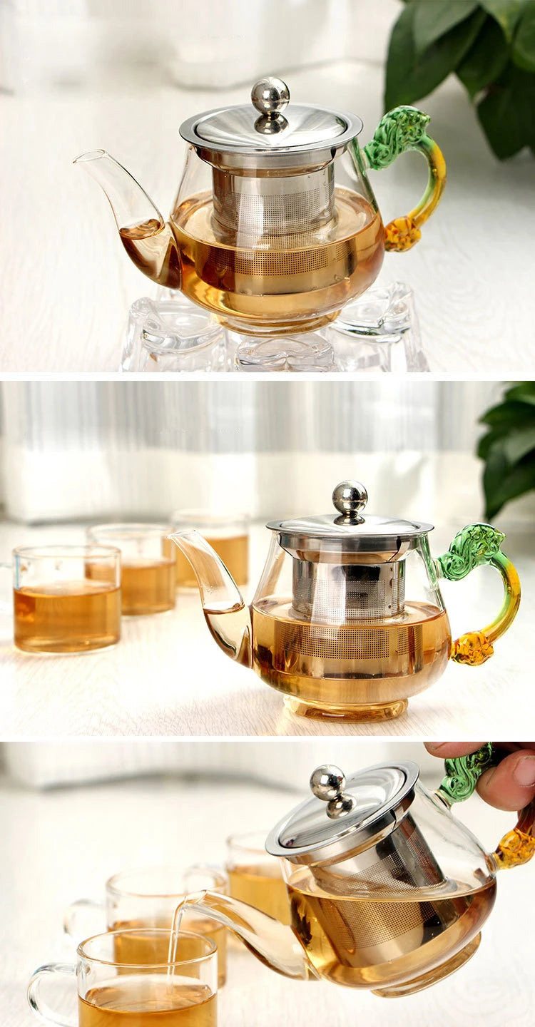 350ml Handmade Teapot With Filter Heat Resistant Glass Tea Pot Infuser Stainless Steel Kettle Wholesale Tea Pots Drinkware