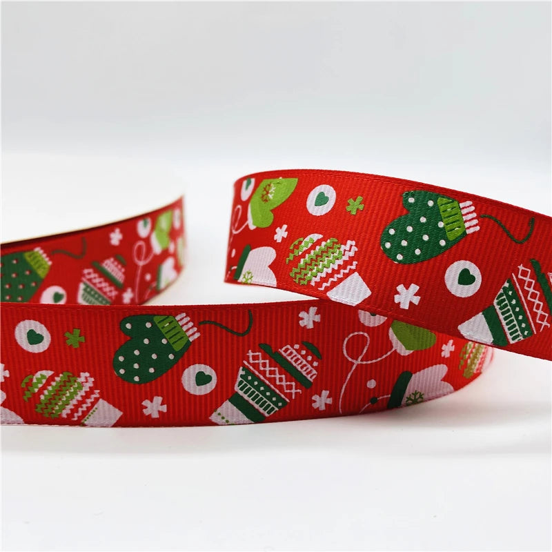 5yards/Lot 25mm Christmas Decor Grosgrain Ribbon Printed Christmas Ribbon for Handmade Design Christmas Decoration Sewing Fabric