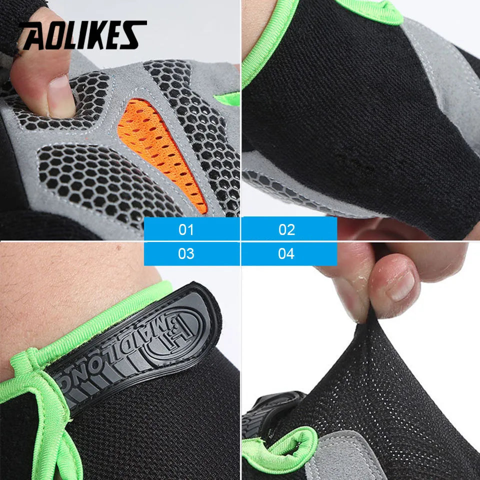 AOLIKES Cycling Gloves MTB Road Riding Gloves Anti-Slip Camping Hiking Gloves Gym Fitness Sports Bike Bicycle Glove Half Finger