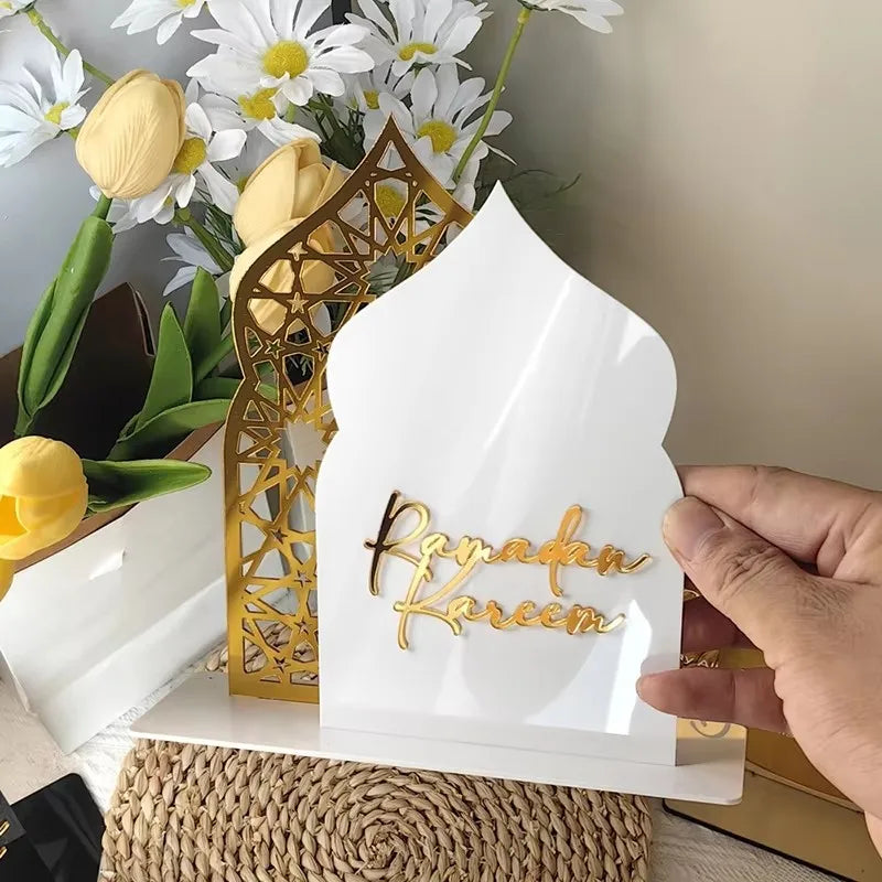 2025 Ramadan Kareem Decoration Acrylic Ornaments Gold Moon Star Eid Mubarak Home Table Decor Islamic Muslim Party Gifts Supplies