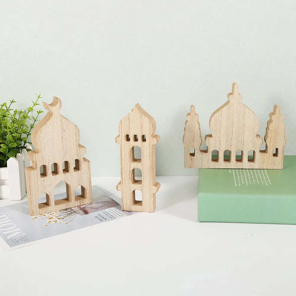 2024 EID Mubarak Wooden Ornaments House Ramadan Decoration for Islam Muslim Event Party Home Table Decoration Kareem Gifts