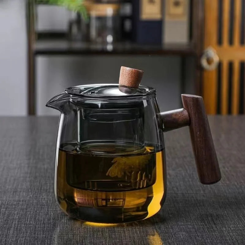 Glass Tea Pot With Wood Handle Chinese Heat-Resistant Glass Teapot Transparent Steaming Tea Glass Kettle Tea Set Infuser Tea