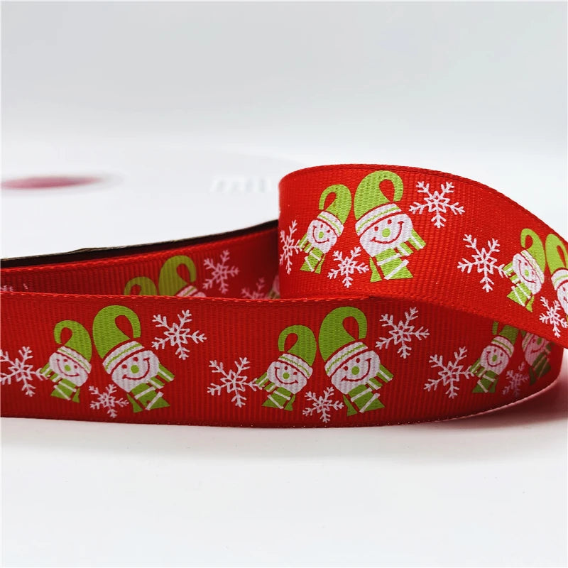 5yards/Lot 25mm Christmas Decor Grosgrain Ribbon Printed Christmas Ribbon for Handmade Design Christmas Decoration Sewing Fabric