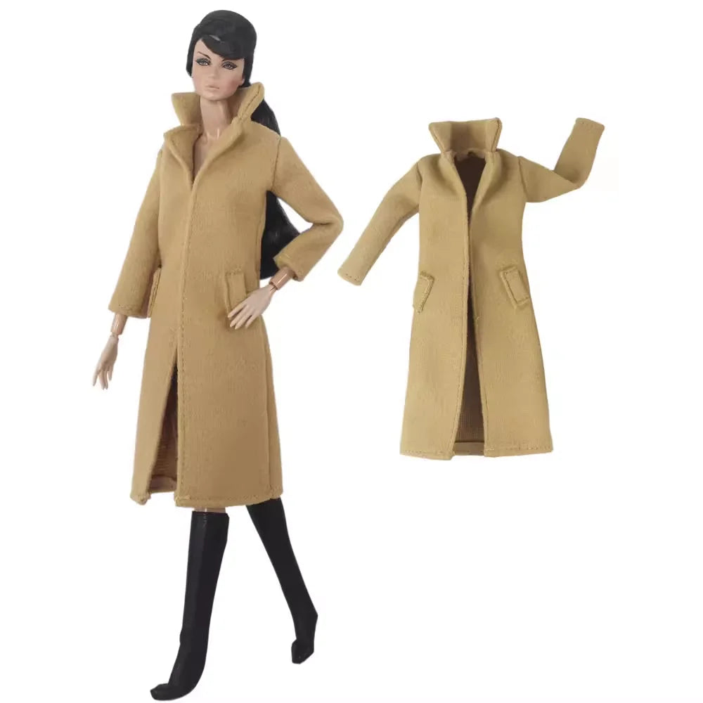 Long Brown Suit Coat /Woolen Clothes Overcoat Clothing Outfit for 1/6 BJD Xinyi FR ST Barbie Doll / 30cm Doll Clothes Xmas