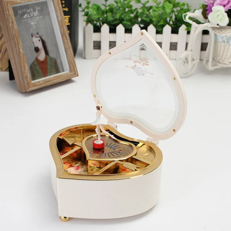 Music Jewellery Box Heart Shape Dancing Ballerina Gift for Girls Valentine's Day Hand Crank Music Box Mechanism Gift