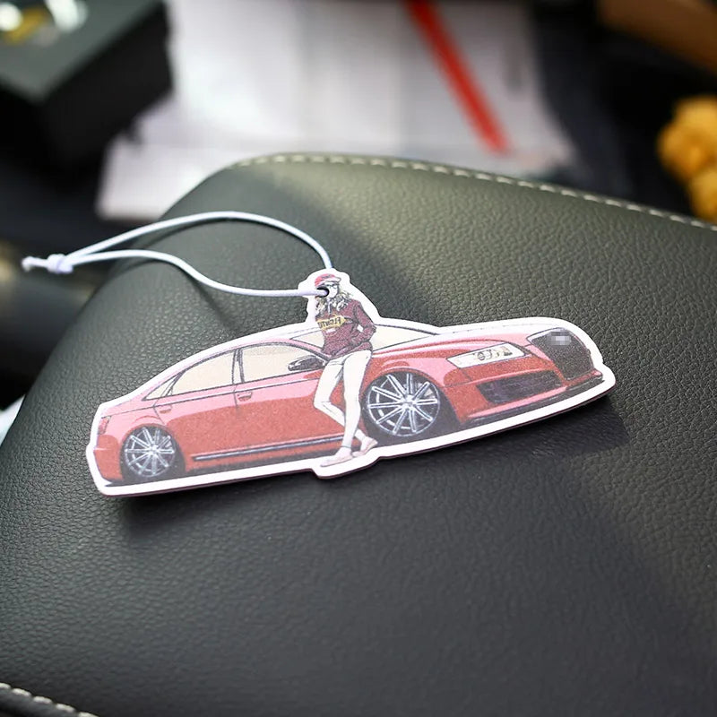 JDM Style Car Rear View Mirrow Pendent Air Freshener Solid Paper Piston Brake Wheel Rim Shock Absorber