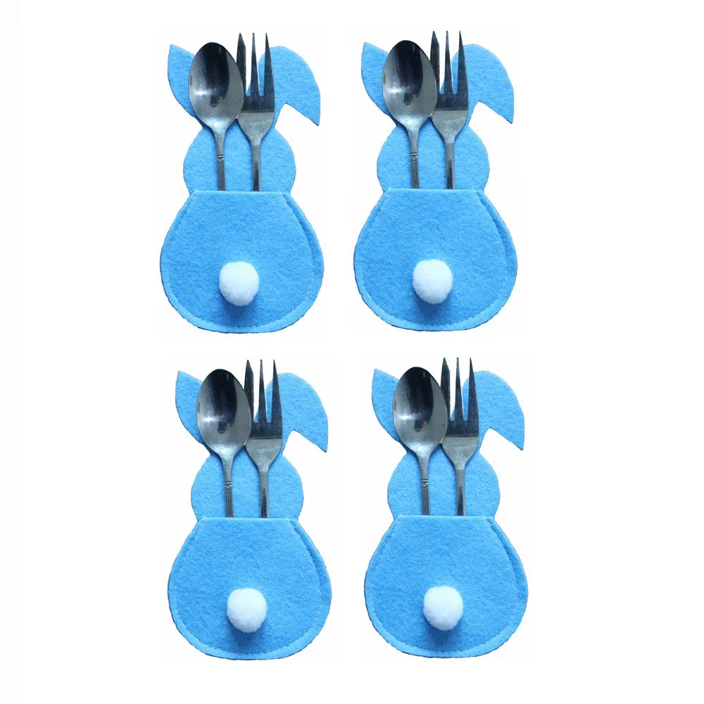 4Pcs/Set Easter Knife Fork Bags Non-Woven Cartoon Sheep Easter Rabbit Cutlery Holder Bag Tableware Organizer Easter Decorations