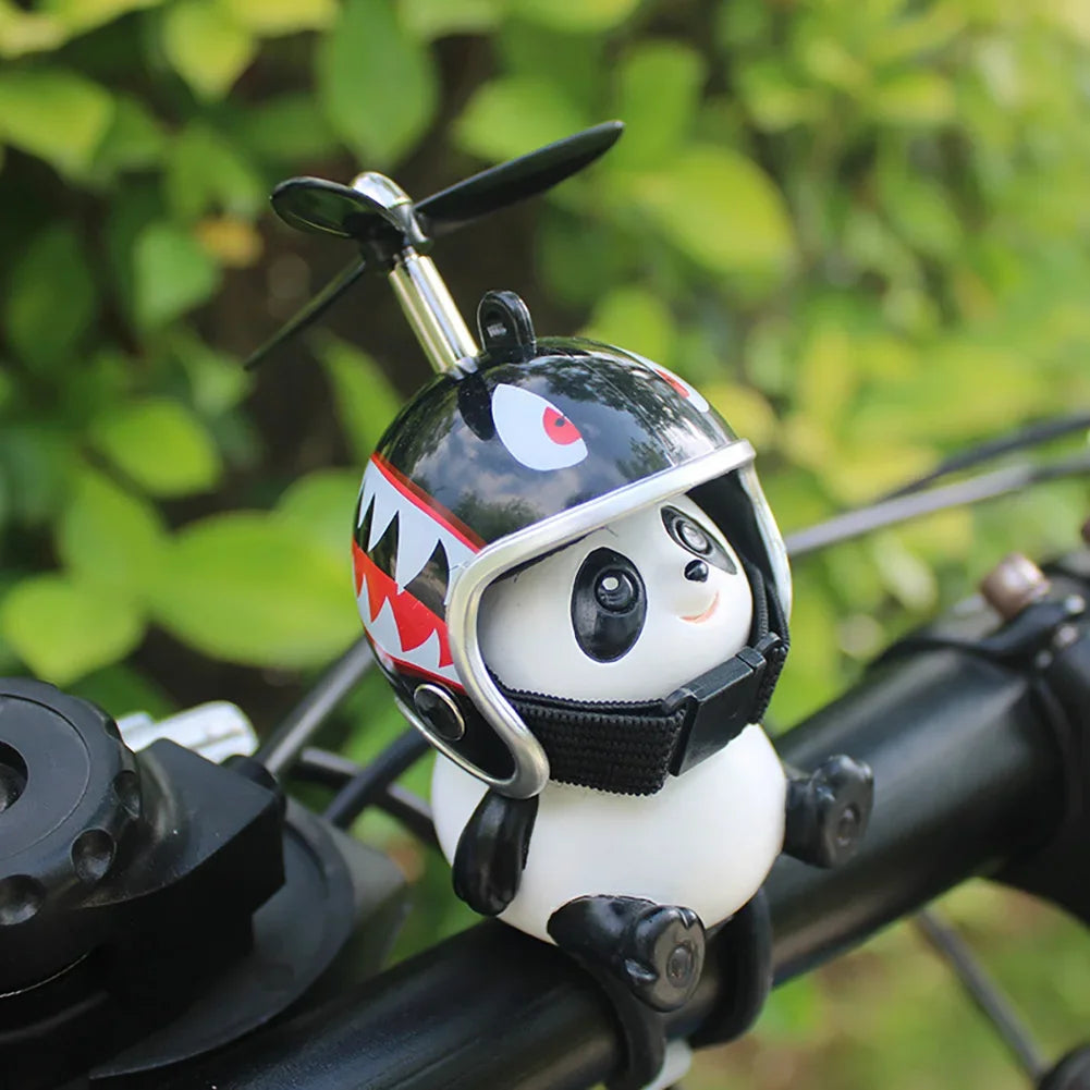 Motorcycle Handlebar Decoration Bike Electric Cute Panda Cartoon With Helmet Airscrew Ornaments Toy Riding Equipment Accessories