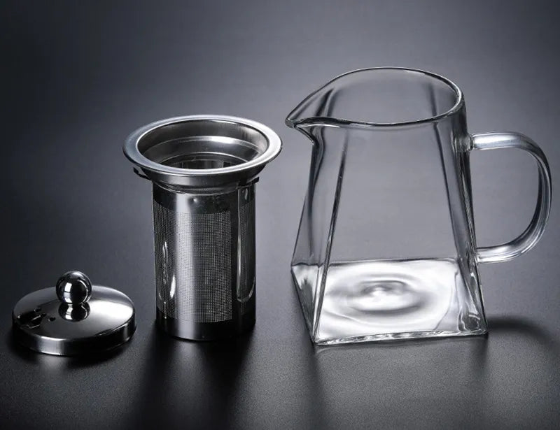 New Heat Resistant Glass Teapot With Stainless Steel Infuser Heated Container Tea Pot Good Clear Kettle Square Filter Baskets