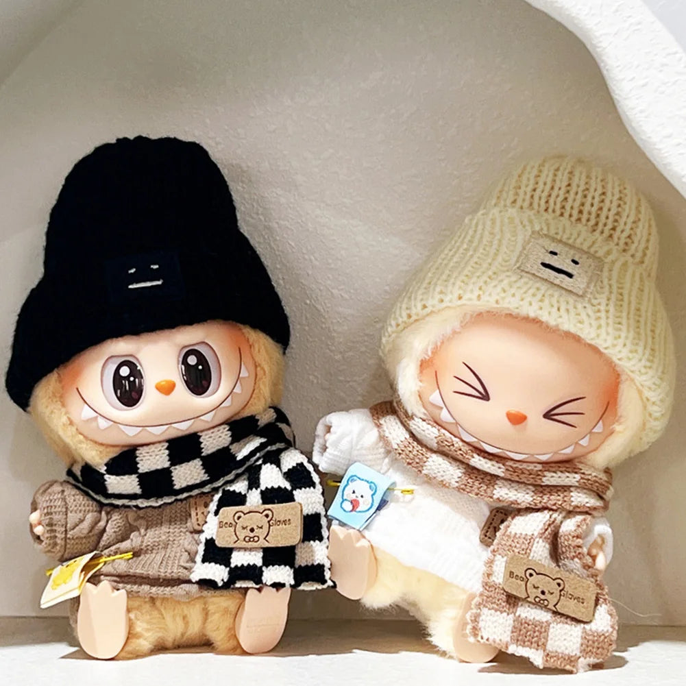 17cm Mini Plush Doll Clothes Outfit Accessories for Korea Kpop Exo Labubu Idol V1 V2 Sweater Overalls Scarf Set Clothing Gift