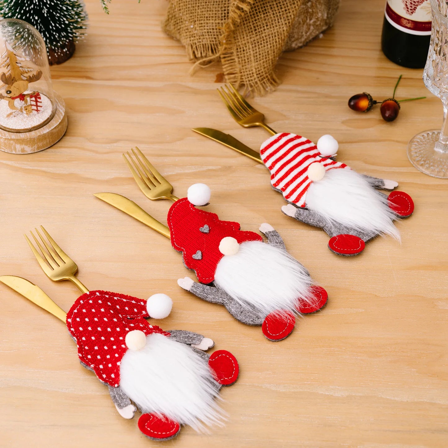 Christmas Cutlery Holders Christmas Knife Fork Tableware Bags Pocket Christmas Decoration 2024 New Year Dinner Table Ornament