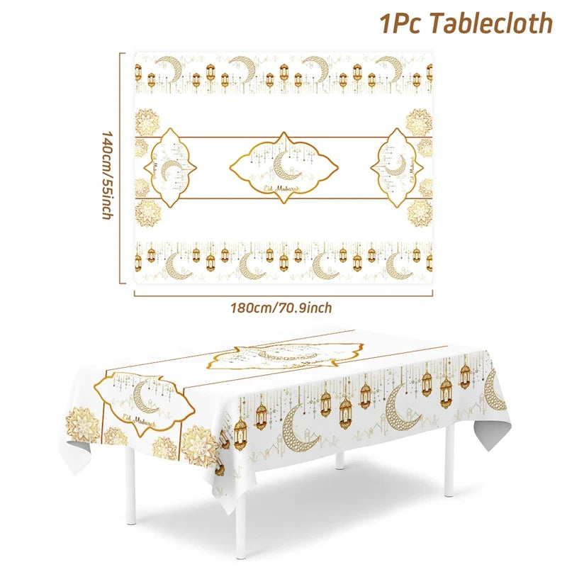 Eid Mubarak Tablecloths Ramadan Decoration for Home 2024 Islamic Muslim Party Decor Ramadan Tableware Supplies Eid Al Adha Gift