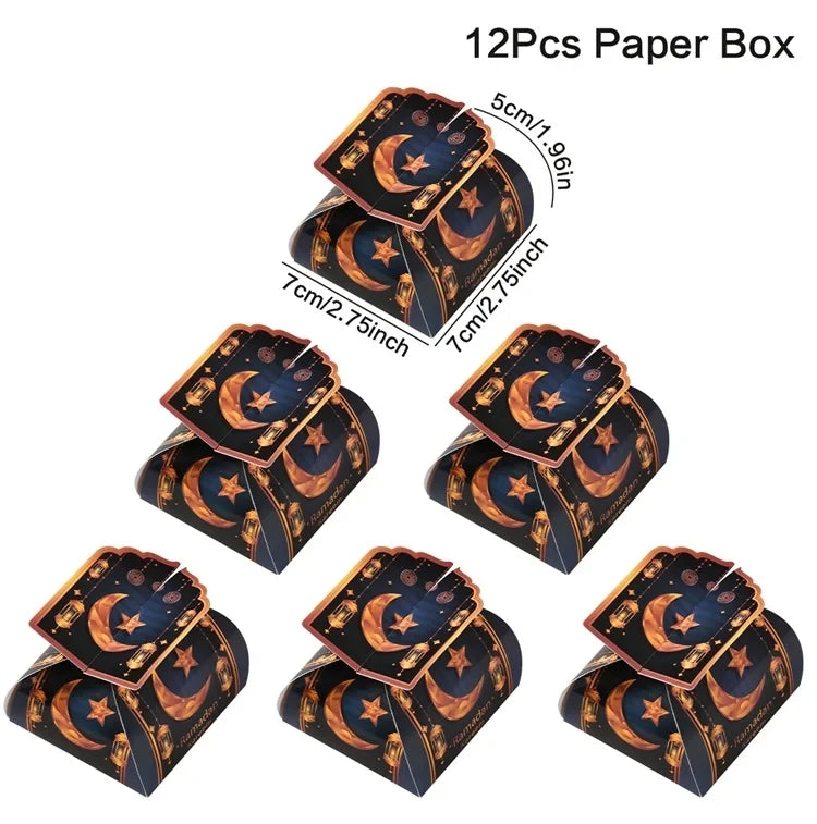 24Pcs Eid Mubarak Candy Gift Box Eid Black White Packaging Box Ramadan Decoration 2024 Islam Muslims Festive Party Supplies