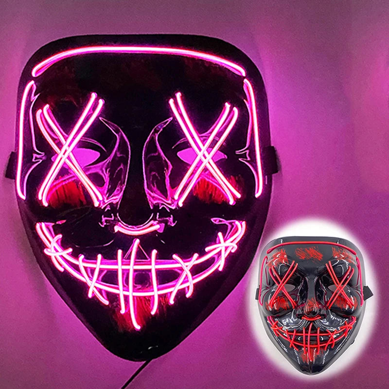 LED Halloween Mask Luminous Neon Mask Glow in the Dark Mascaras Halloween Party Costume Cosplay Masques Props Horror Mask
