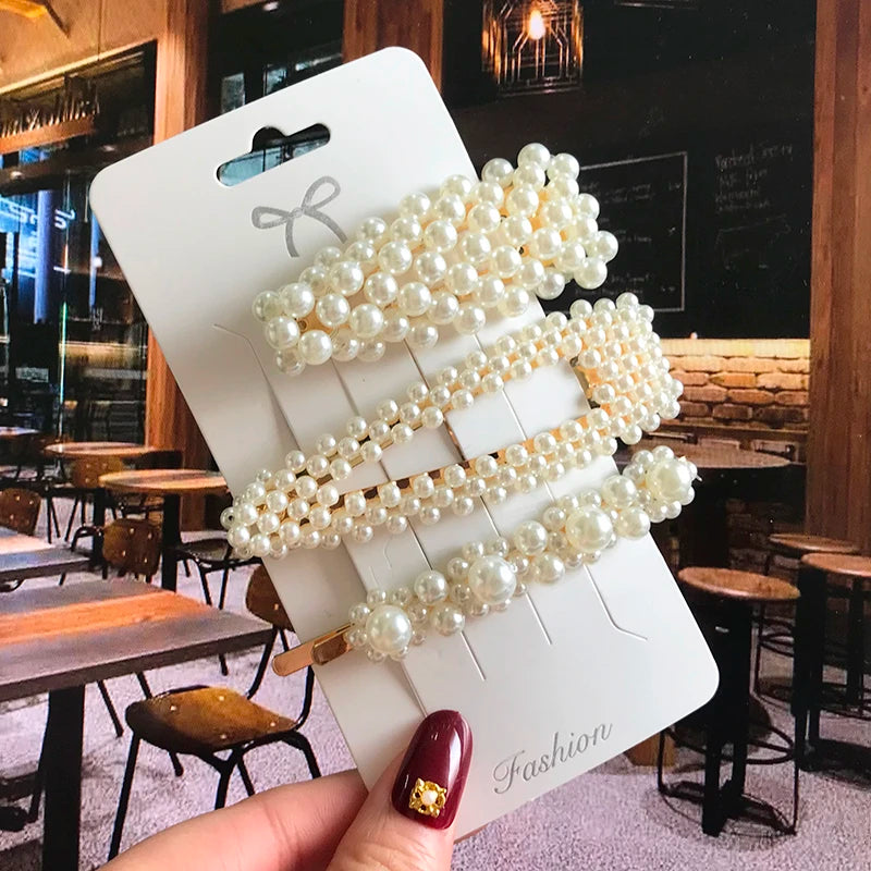 Acrylic Barrettes Headwear Pearl Hair Clip Sets for Women Fashion Geometric Hairpins Hair Accessories Headdress Girl Bobby Clip
