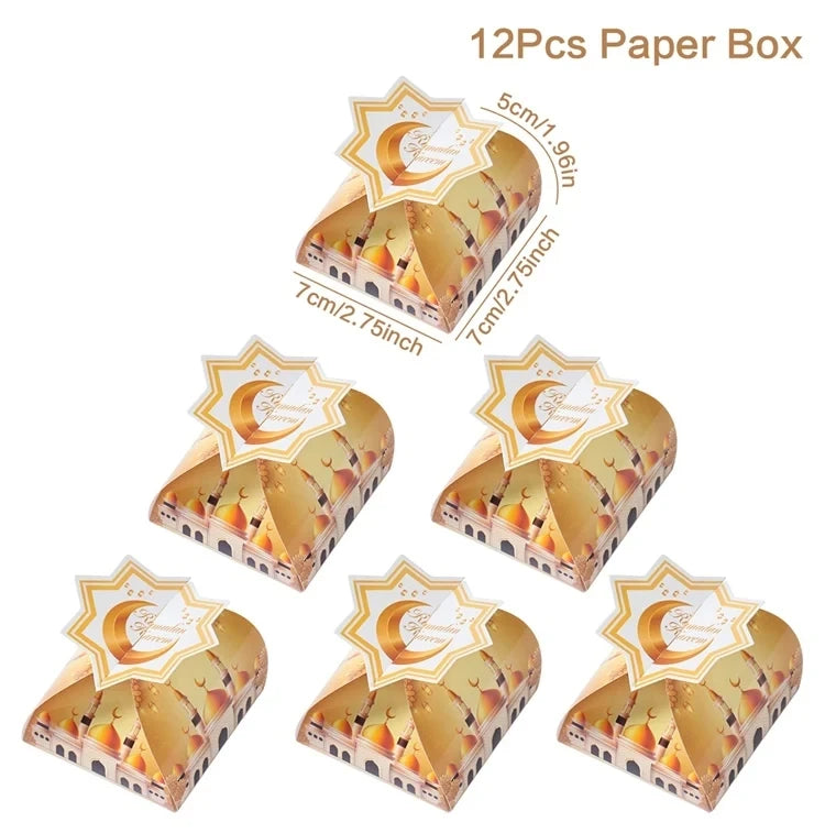24Pcs Eid Mubarak Candy Gift Box Eid Black White Packaging Box Ramadan Decoration 2024 Islam Muslims Festive Party Supplies