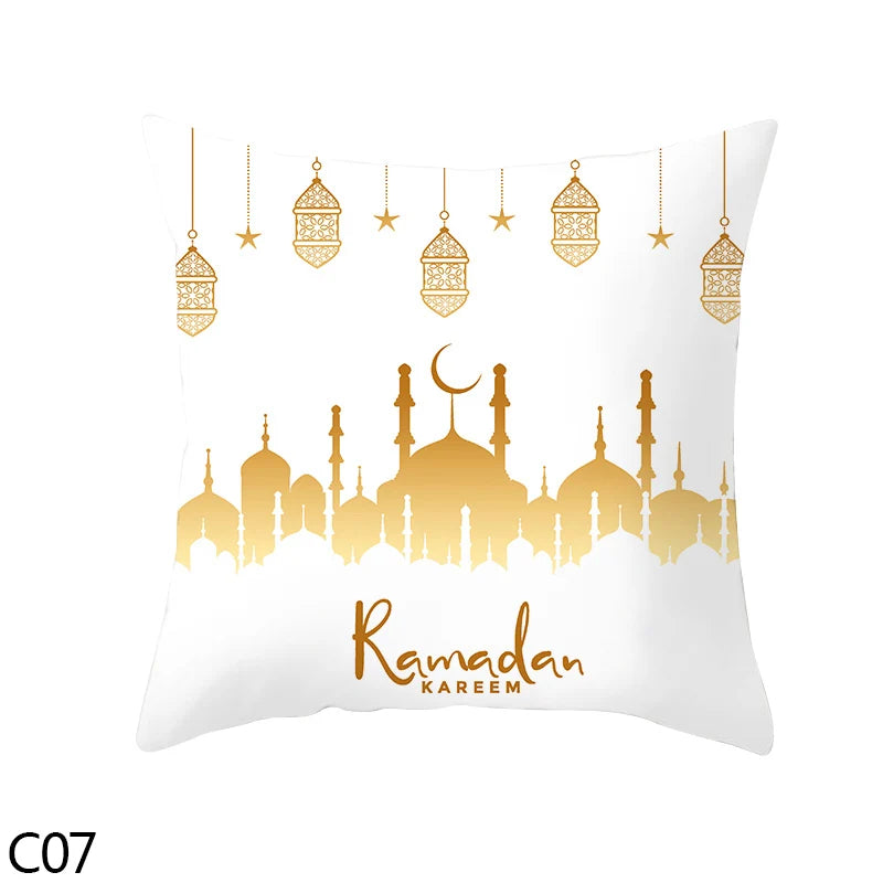 45cm Eid Mubarak Cushion Cover Golden Ramadan Pattern Home Decorative Pillowcase Islamic Muslim Party Favors Eid Party Supplies