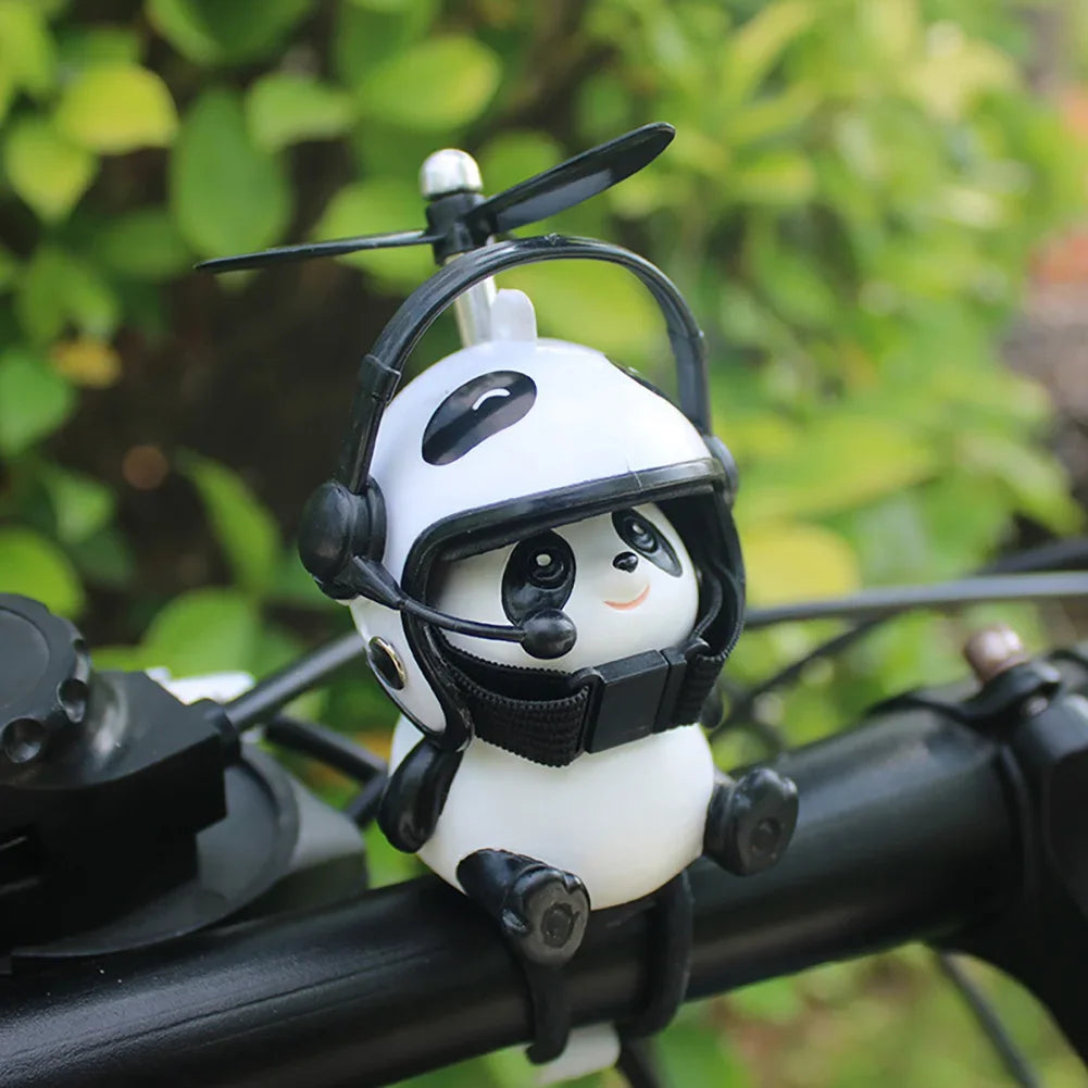 Cute Panda Cartoon With Helmet Airscrew Ornaments Toy Motorcycle Handlebar Decoration Bike Electric Riding Equipment Accessories