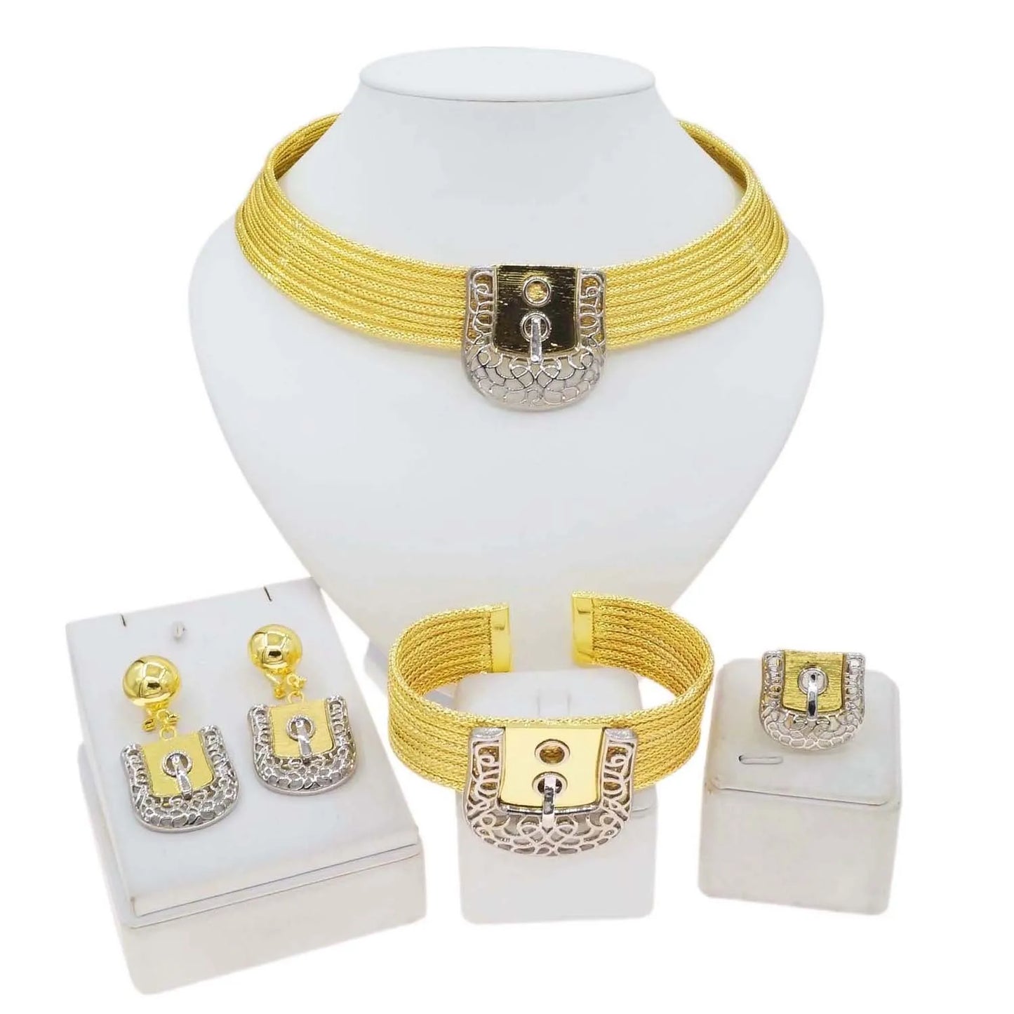 Fashion Women's Jewelry Set Heart Lock Round Necklace Luxury Lock Earrings Bracelet Party Jewelry Mother's Day Gift