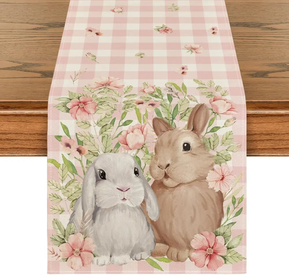 2024 Easter Bunny Table Runner Gnome Rabbit Party Decor Creative Tablemat Easter Placemat Table Decoration for Dining Home
