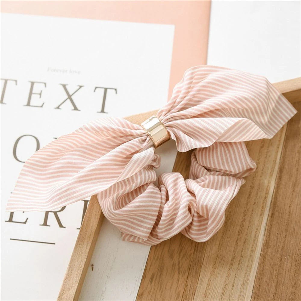 Fashion Bowknot Ponytail Holder Elastic Hair Bands for Girls Flower Printing Hair Accessories Women Hairband Ribbon Headwear