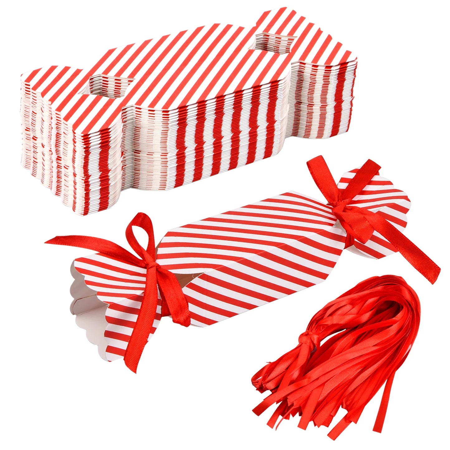 10pcs Candy Box for Christmas With Ribbons DIY Sweets Chocolate Cookies Decoration Party Gift Xmas Wedding Paper Packaging Boxes
