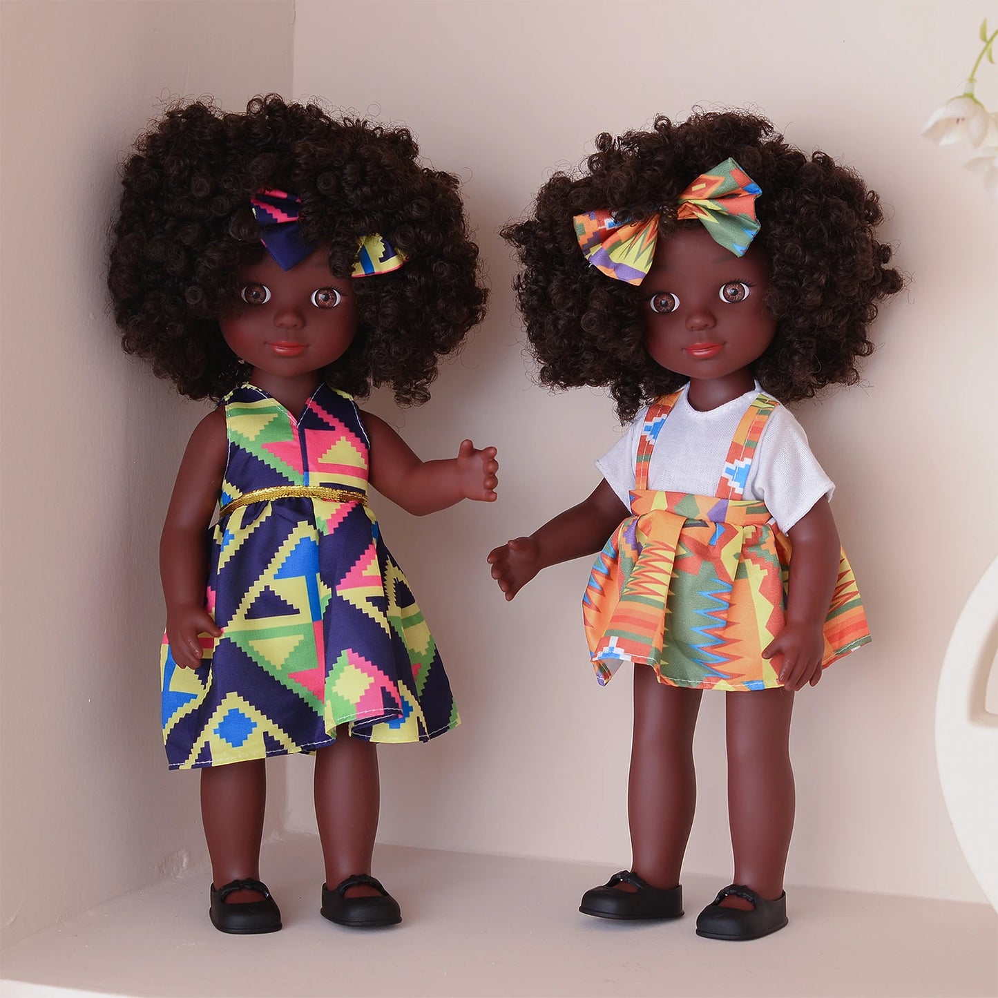 One Piece 14 Inch American African Black Doll With Curly Hair - Perfect Gift for Girls on Birthday - Full Set Included