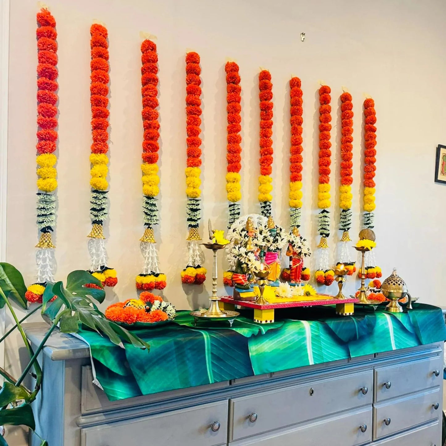 5-30pcs Marigold Flower Garland for Decoration 5 Ft Artificial Flower Garland Pooja, Diwali,Mexican Party ,Day of the Dead Decor