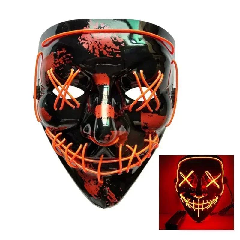 Halloween Scary Glowing Mask, Wireless LED Luminous Purge Mask, Horror Neon Light UpCosplay Party Masks, Fstival Funny Mask