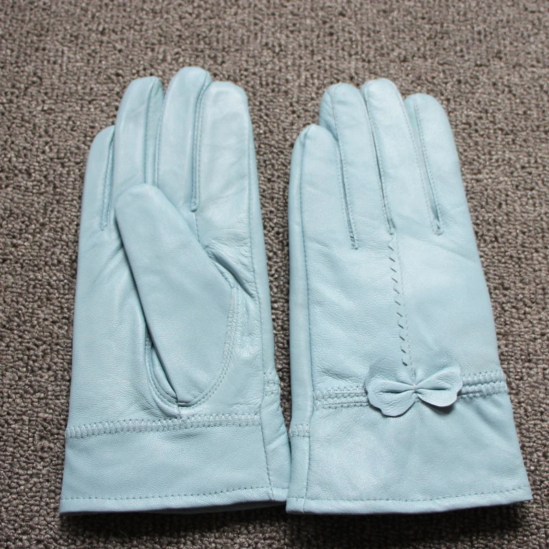 2020 Women's Genuine Leather Gloves Red Sheepskin Gloves Autumn and Winter Fashion Female Windproof Gloves