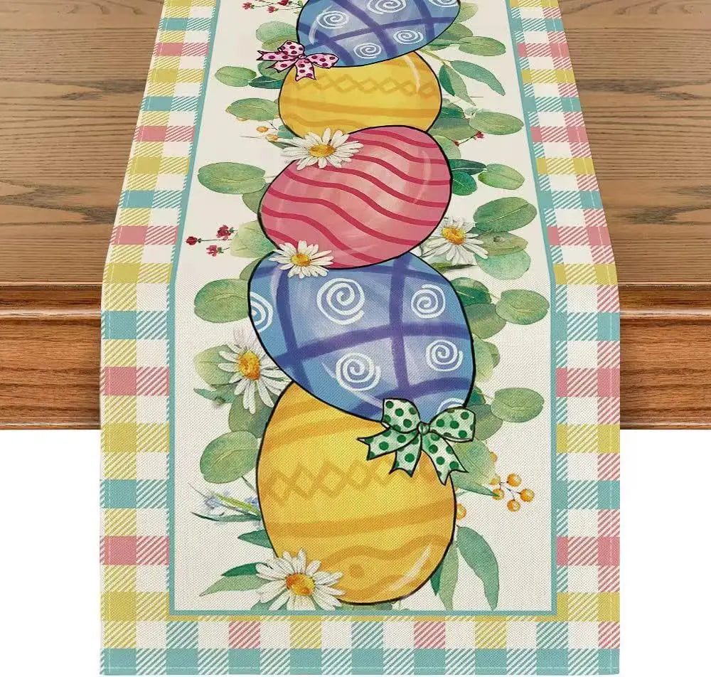 2024 Easter Rabbit Table Runner Linen Bunny Dining Table Cloth Placemat Spring Holiday Happy Easter Decoration for Home Kitchen