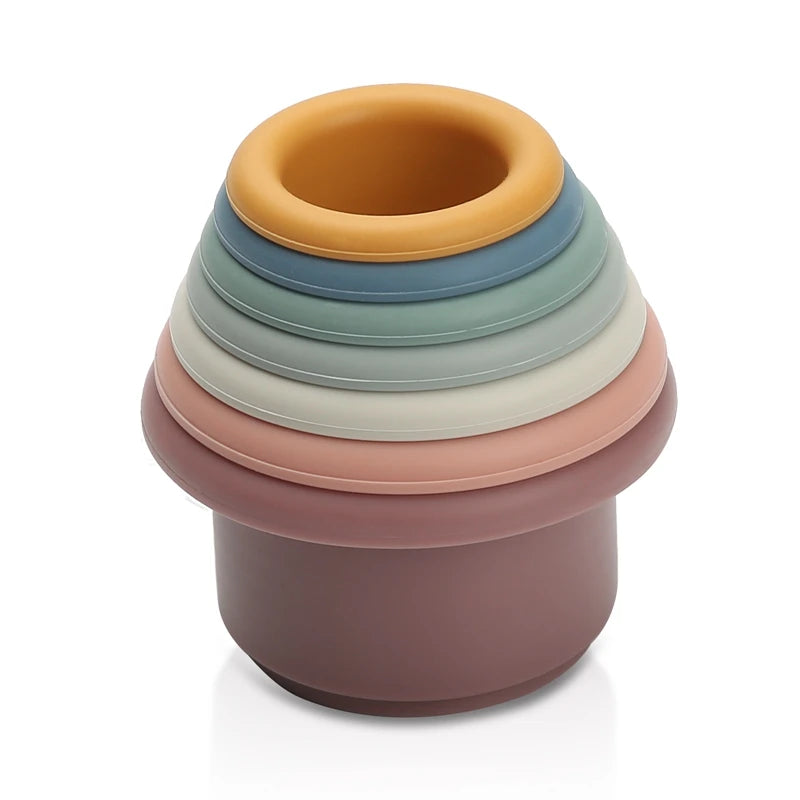 1Set Silicone Stacking Cups Montessori Toys for Kids Stacker Blocks Early Educational Toys Baby Bath Toys Ins Style Bathtub Toy