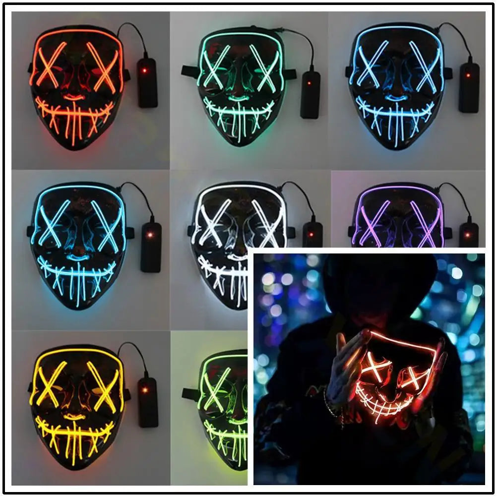 Cosmask Halloween Neon Mask Led Mask Masque Masquerade Party Masks Light Glow in the Dark Funny Masks Cosplay Costume Supplies