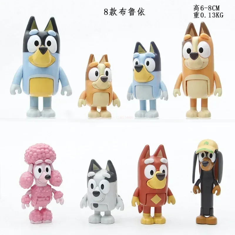 8pcs Bluey Model Ornaments Bingo Joint Toy Mini Pvc Character Ornaments Christmas Children's Toys Gifts Holiday Gift Model