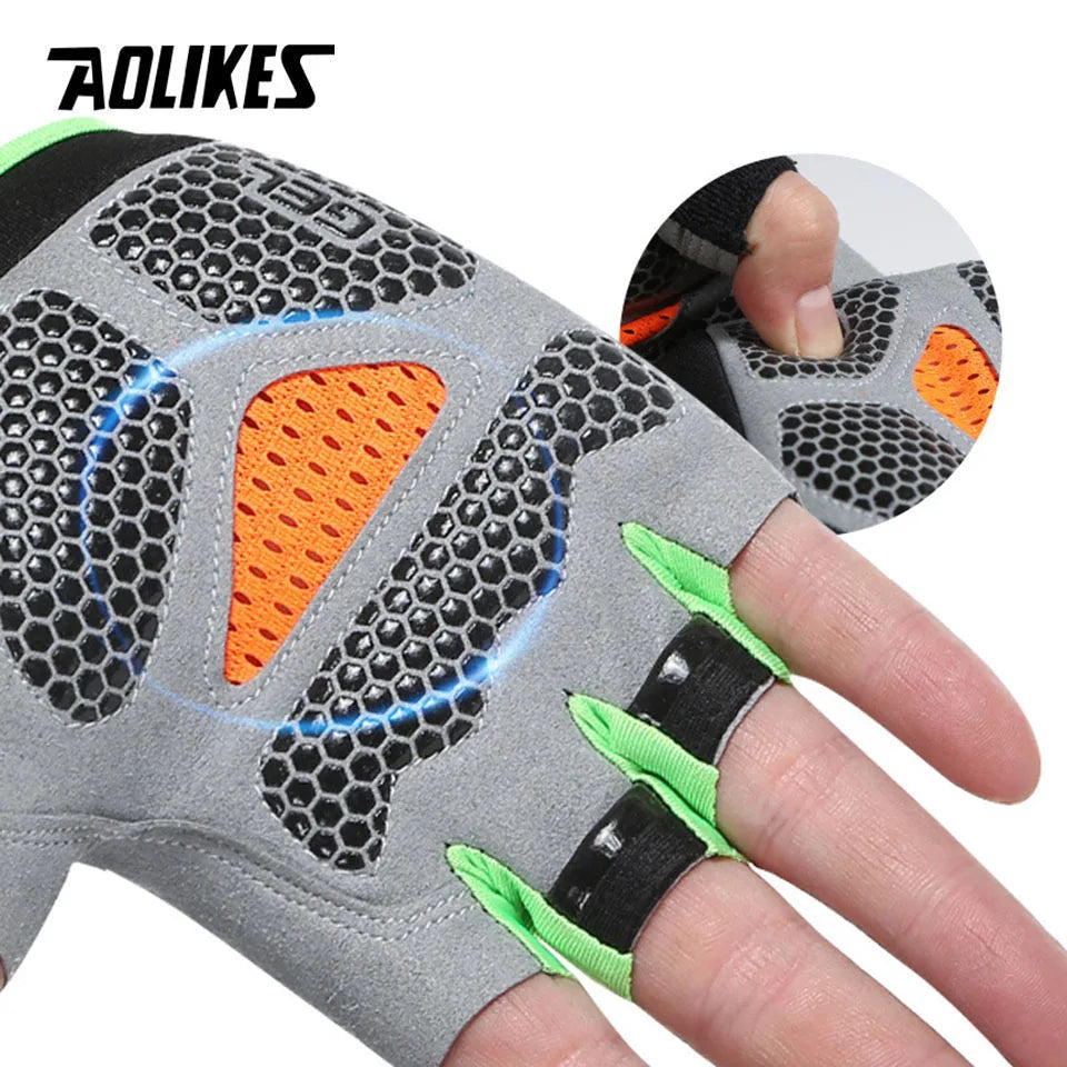 AOLIKES Cycling Gloves MTB Road Riding Gloves Anti-Slip Camping Hiking Gloves Gym Fitness Sports Bike Bicycle Glove Half Finger