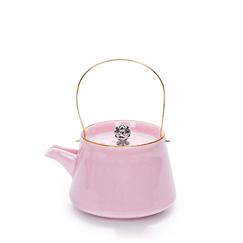 Celadon Ceramic Beam Tea Pot 240ml,Japanese-Style Tea Pot Pu'er Pot Household Tea Set Single Teapot Ceramic Flower Teapot Kettle